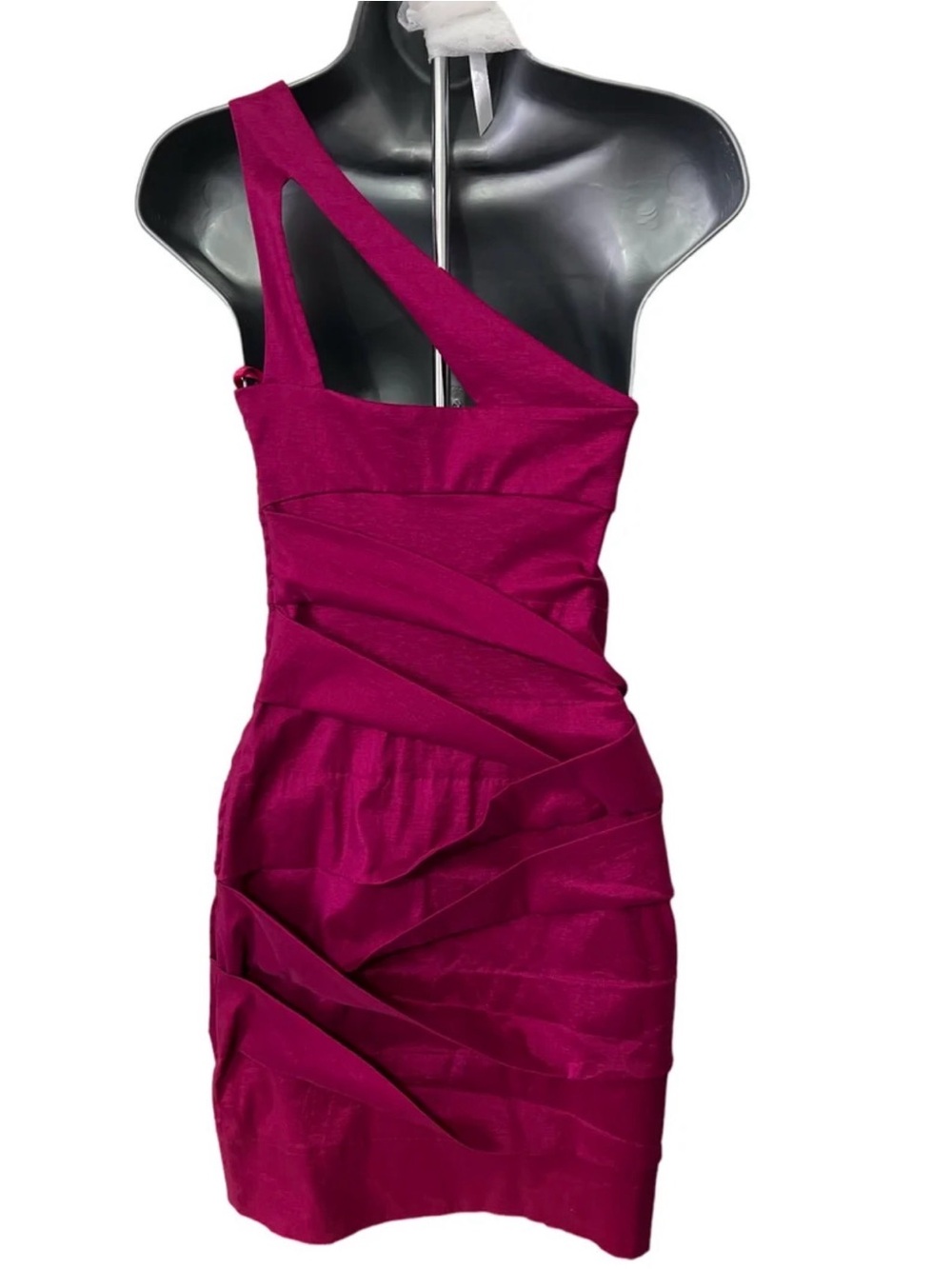 Hailey Logan Bandage Mini Dress Women's One-Shoulder Fuchsia Cocktail Dress - Picture 3 of 5
